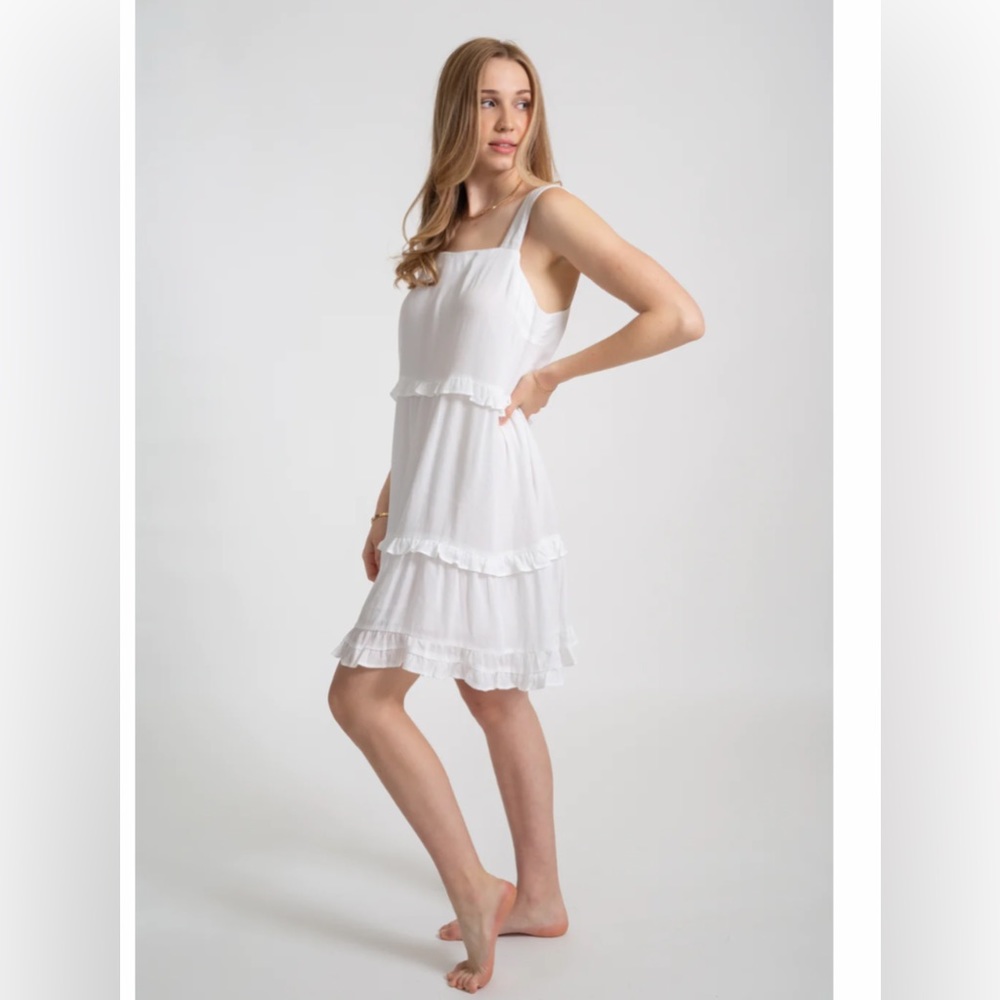 🆕 KOY Resort White Miami Square Neck Tier Sundress Size Large